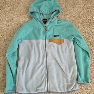 Patagonia Aqua and Light Blue Fleece Hoodie